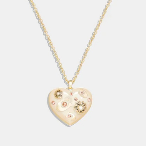EXTRA LONG 36" COACH HEART PENDANT NECKLACE IN GOLD & BLUSH❗️IT'S STUNNING❗️ - Picture 2 of 2